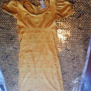 Vintage Heart Shape Pattern Long Mustard Yellow Dress